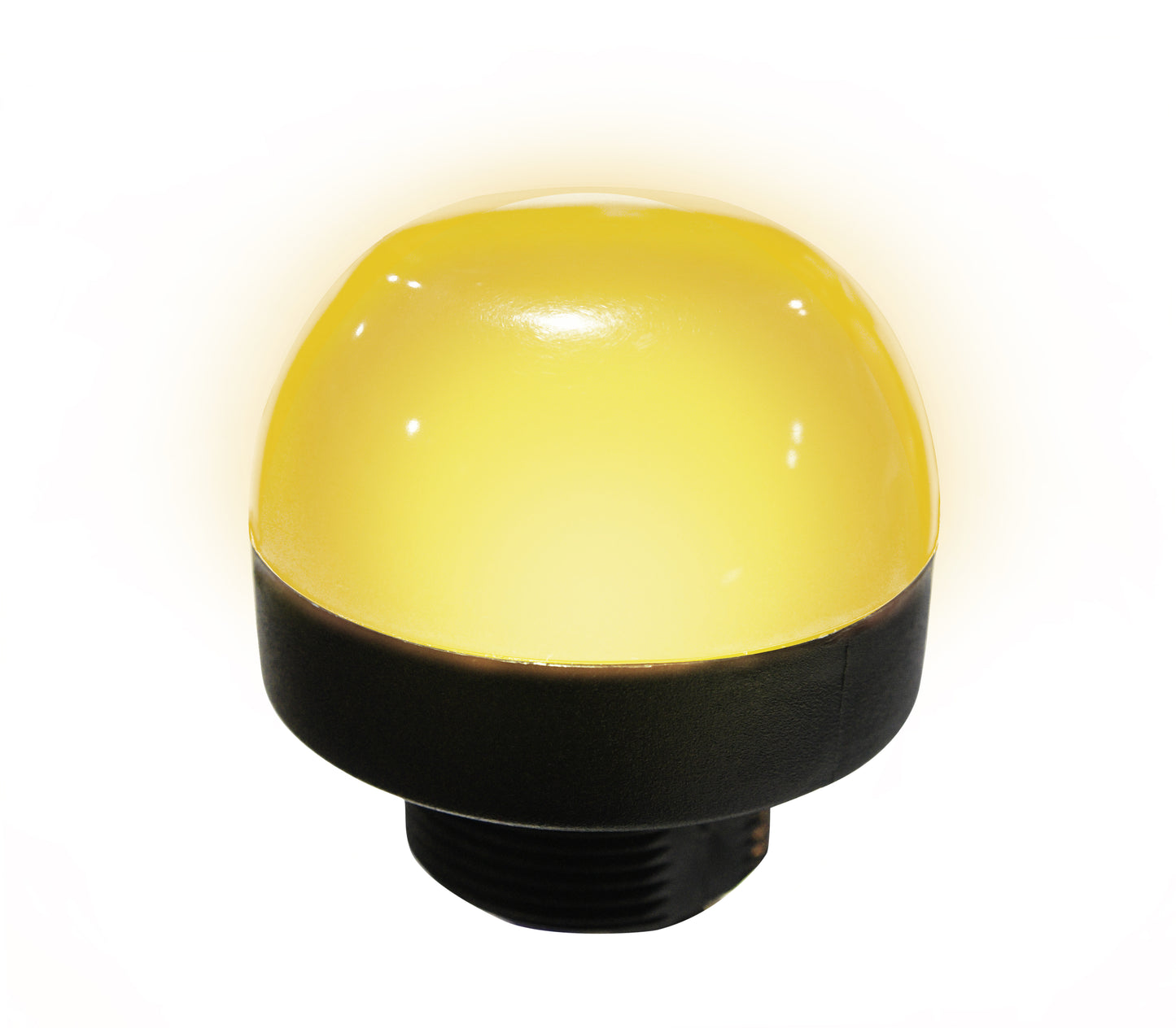 Amber pilot light with black base on a white background.