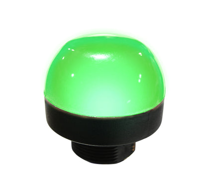 Green pilot light with black base on a white background.