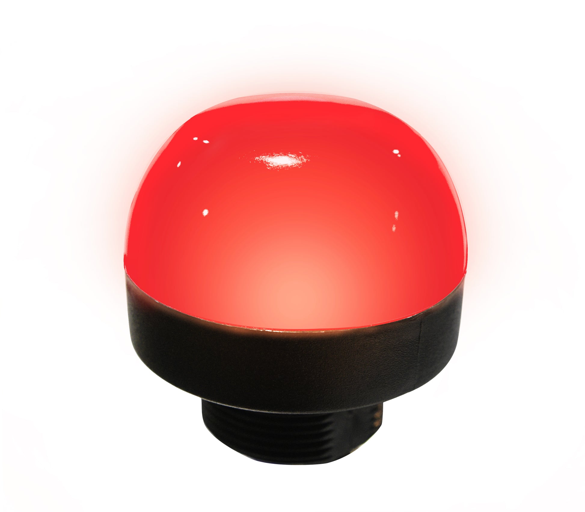 Red pilot light with black base on a white background.