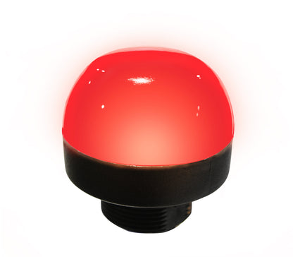 Red pilot light with black base on a white background.