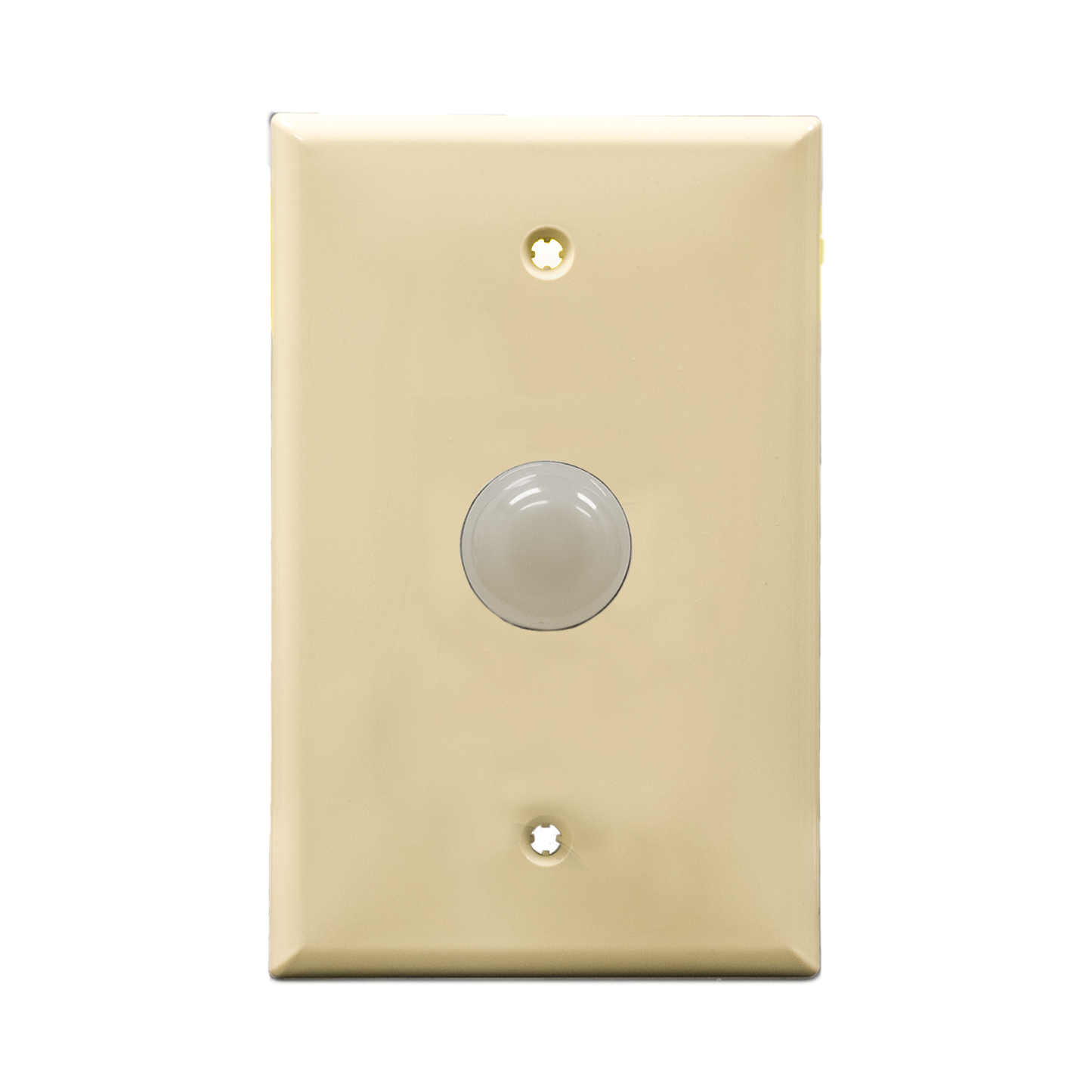 White pilot light with a ivory wall plate  on a white background.