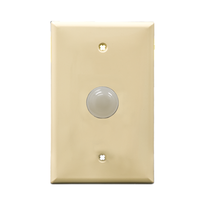 White pilot light with a ivory wall plate  on a white background.