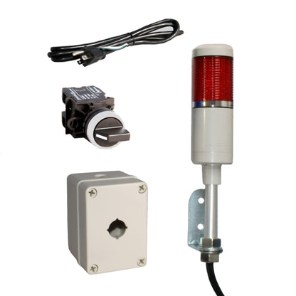 Set of industrial lights and control panels on a white background - Red.