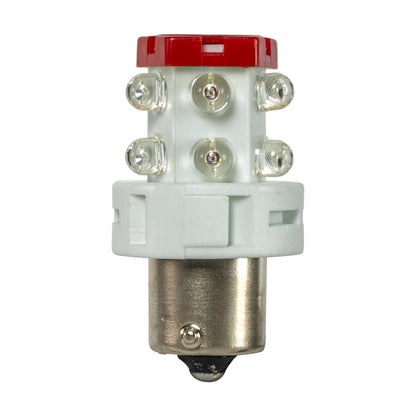 Light bulb with red top and white base on a white background