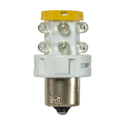 Light bulb with a yellow top and white base on a white background