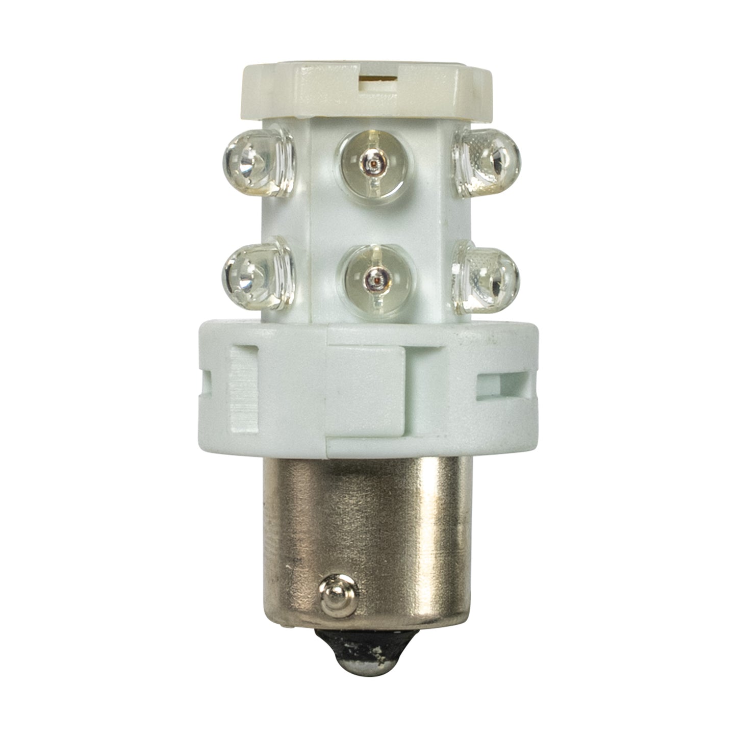 Light bulb socket with multiple LED lights on a white background