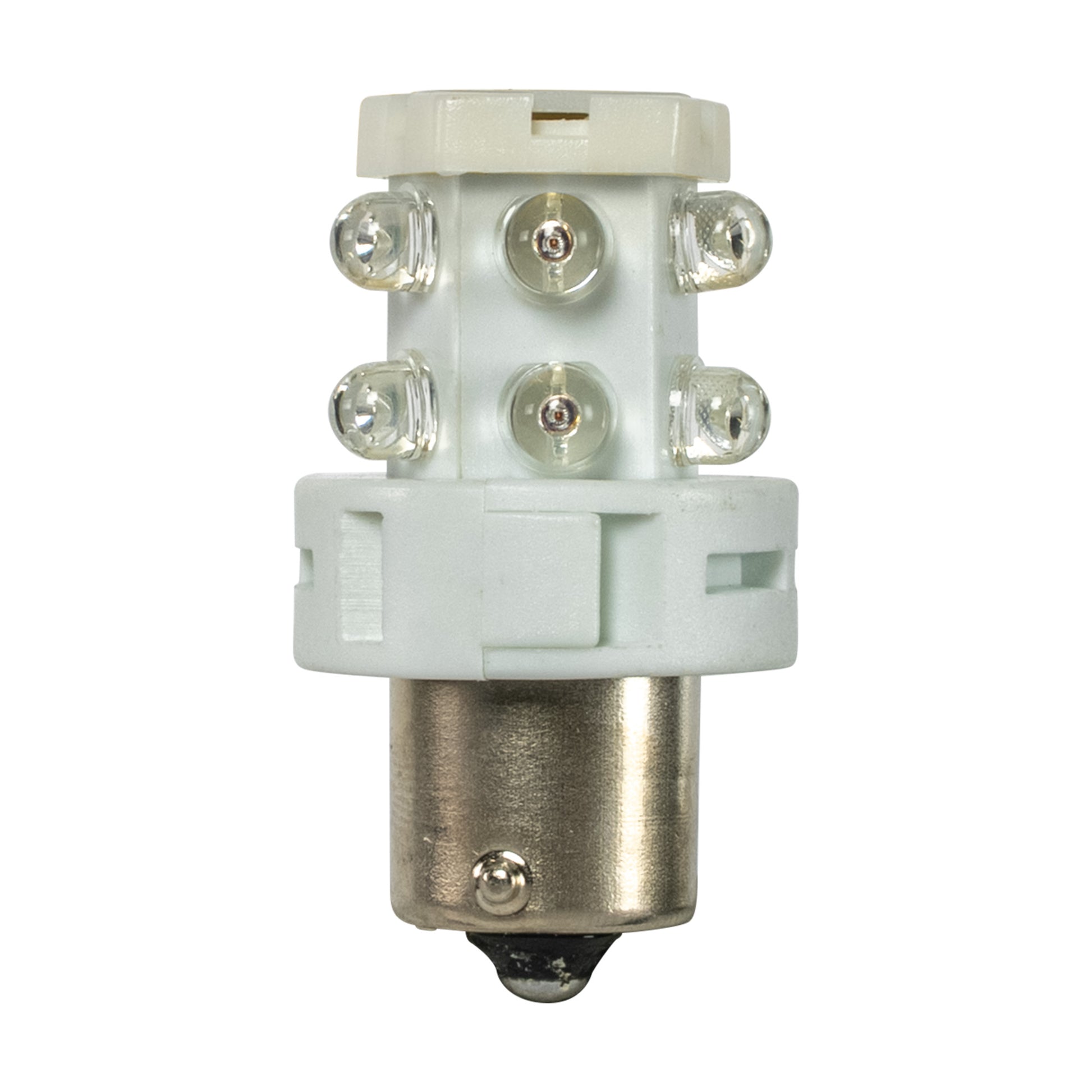 Light bulb socket with multiple LED lights on a white background