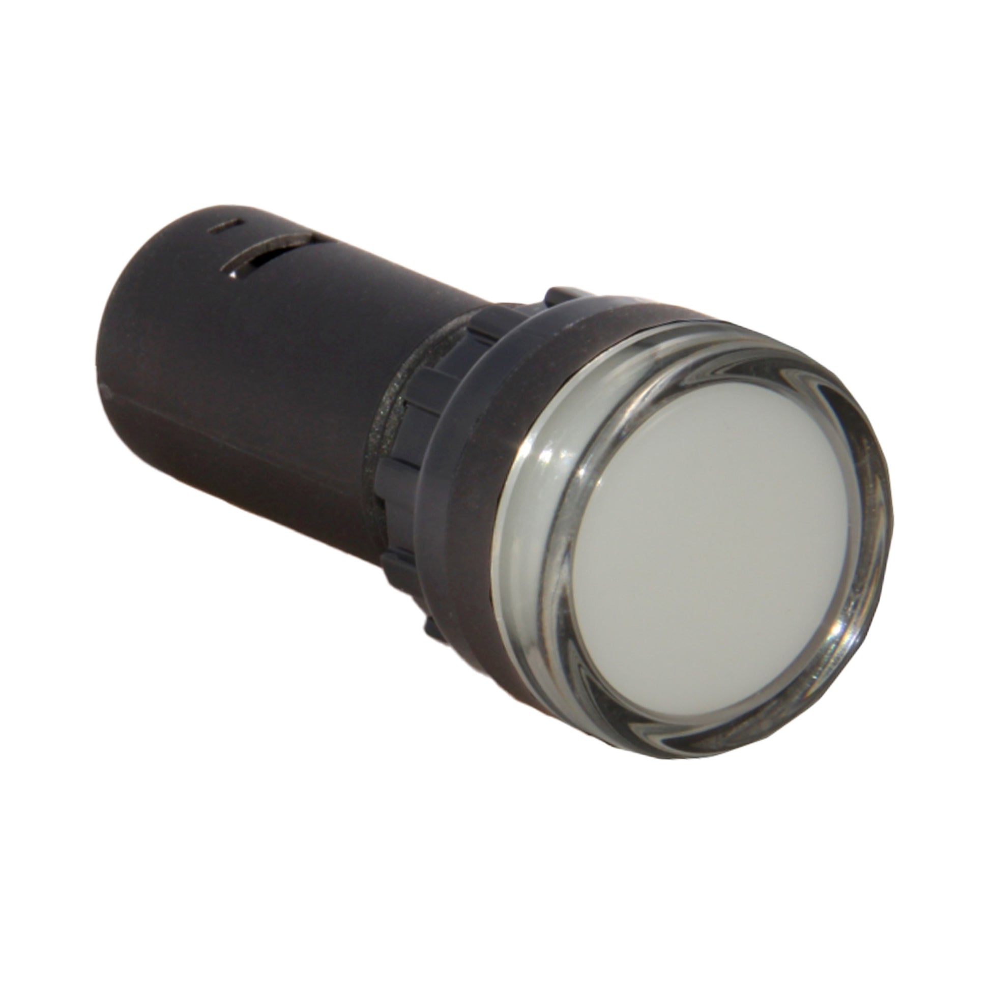 White LED pilot light on a white background.