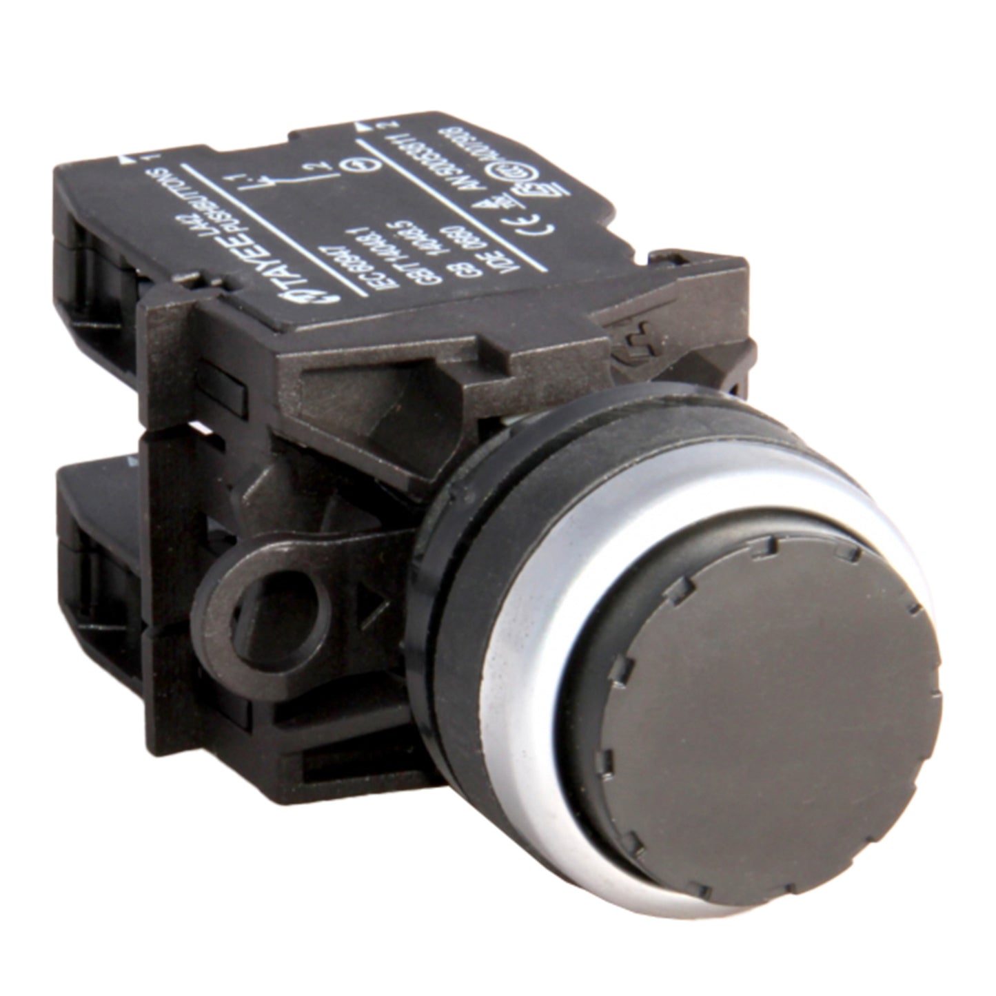 Black and white mechanical component on a white background