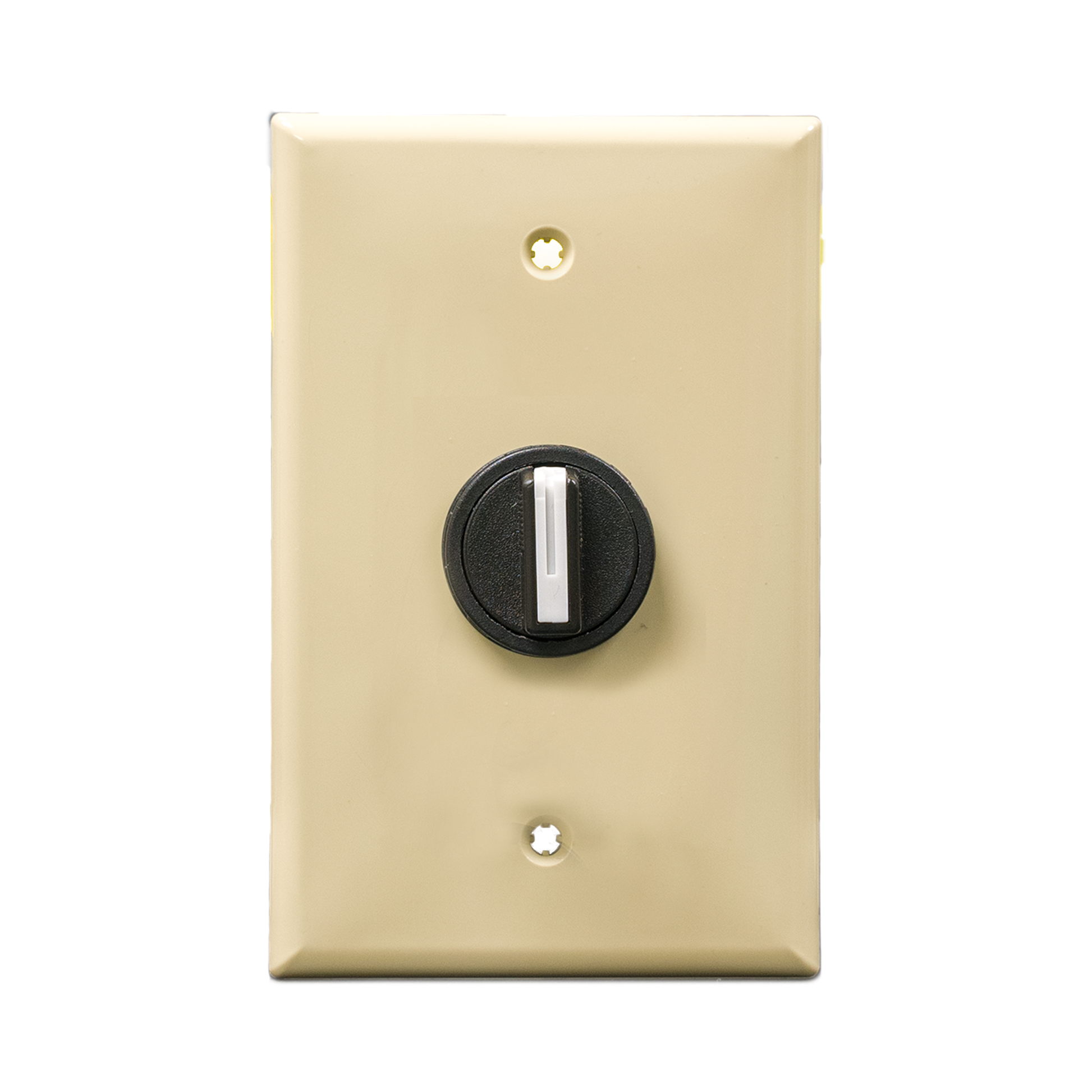 Ivory wall plate with black 2-position switch on a white background.
