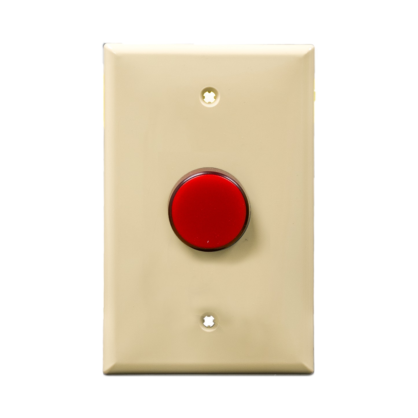 Ivory wall plate with a red pilot light on a white background.