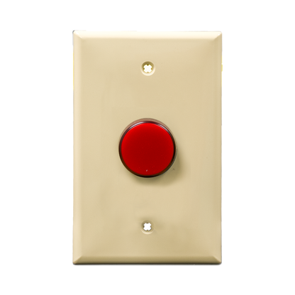 Ivory wall plate with a red pilot light on a white background.
