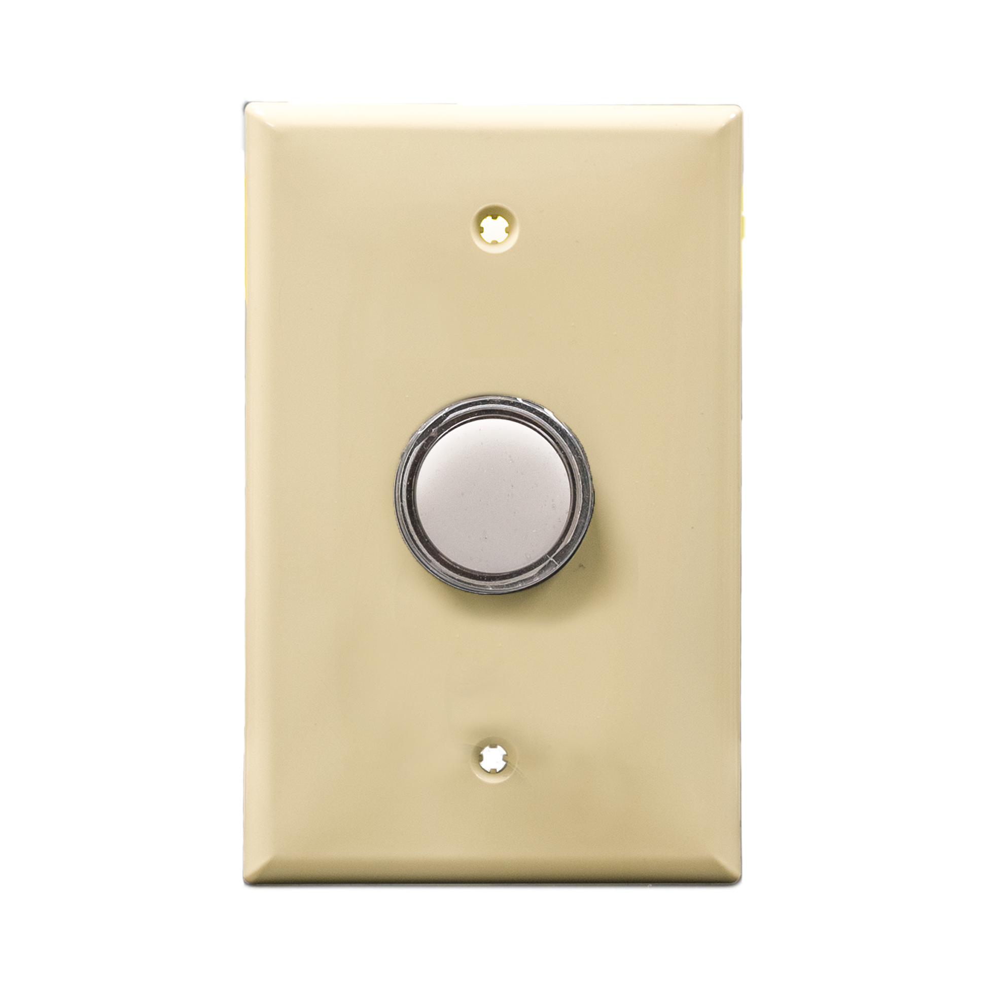 Ivory wall plate with white pilot light on a white background.