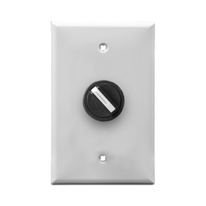 Ivory wall plate with black 3-position switch on a white background.