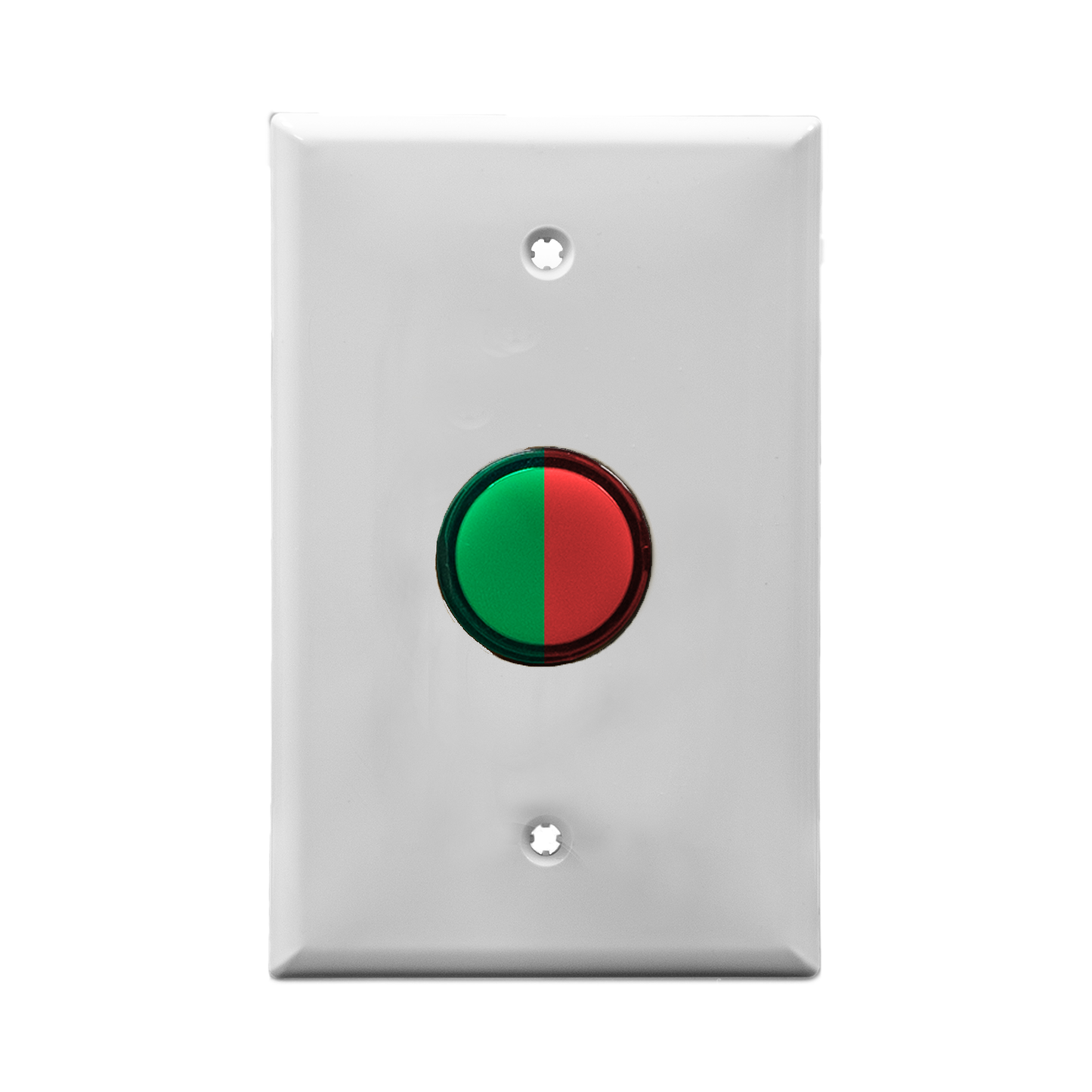 White wall plate with a red and green bicolor pilot light on a white background.