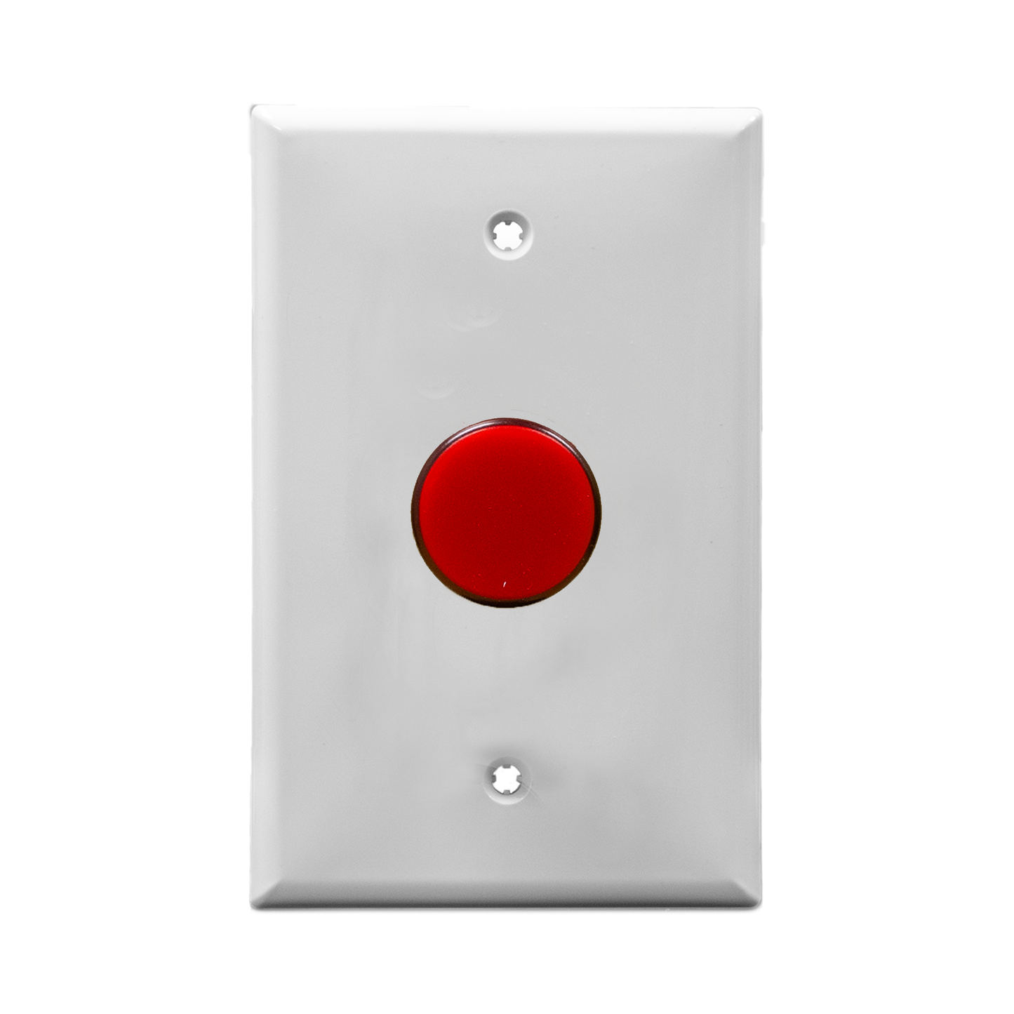 White wall plate with red pilot light on a white background.