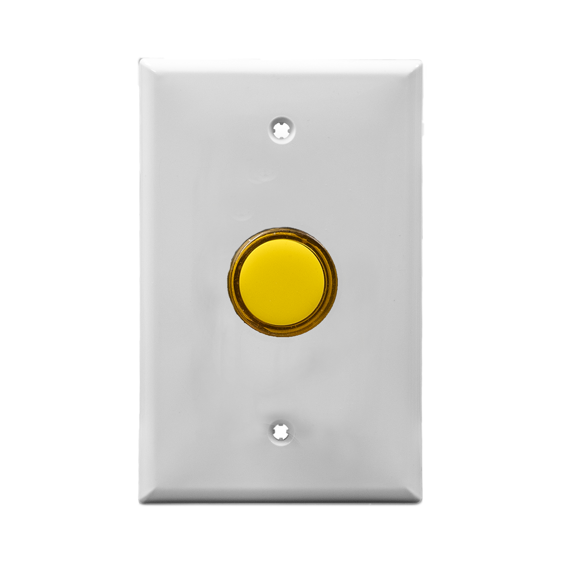 White wall plate with yellow pilot light on a white background.