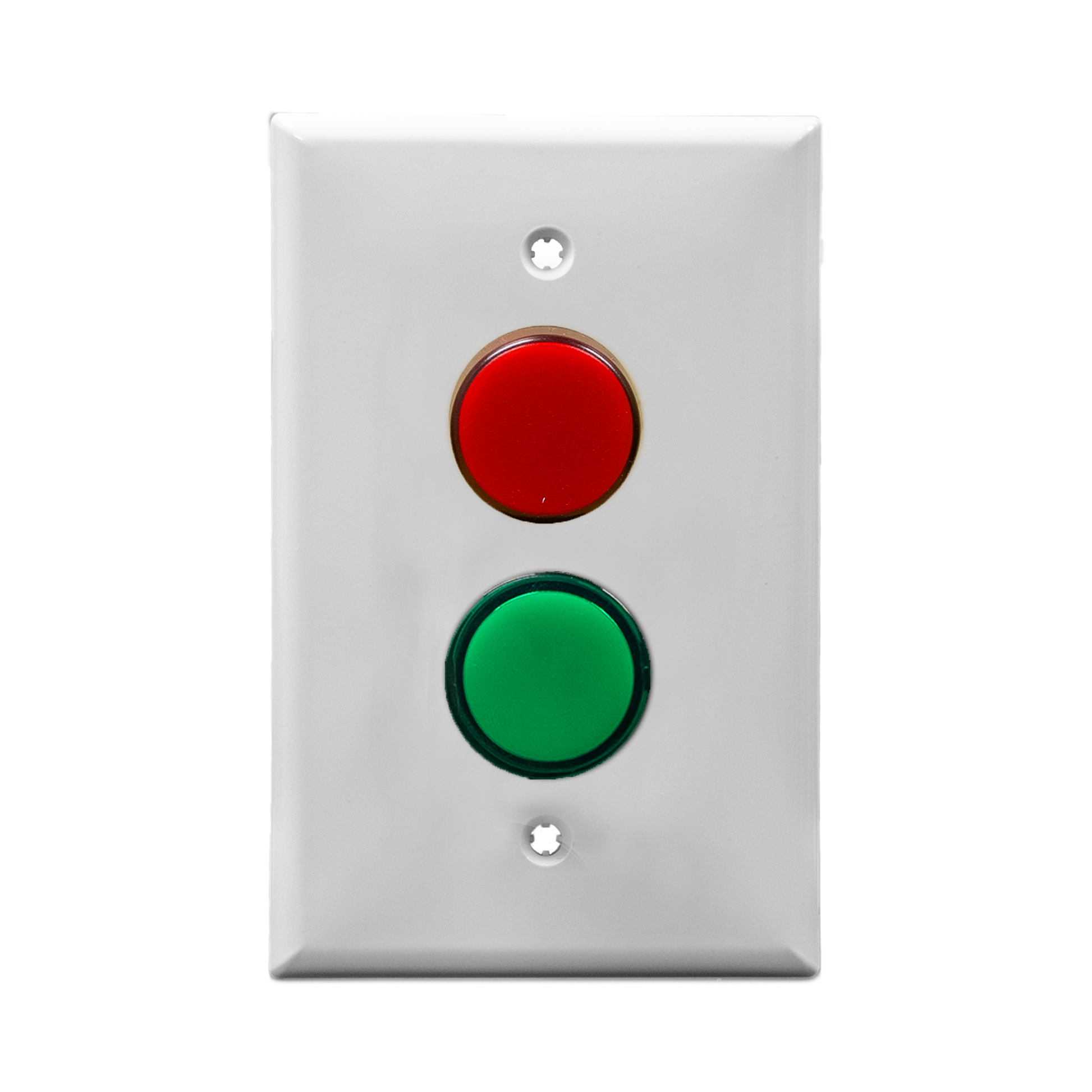 White wall plate with two pilot lights, one red - one green.
