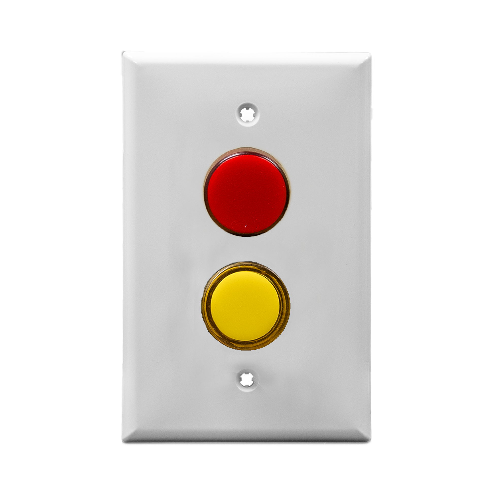 White wall plate with two pilot lights, one red - one yellow.
